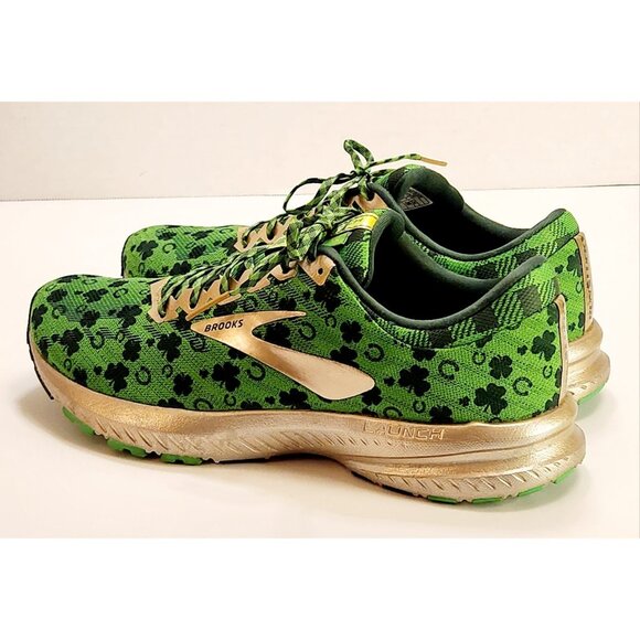 Womens 9 M Brooks Launch 6 St Patrick’s Day Green Shamrocks Running Lucky Shoes - Picture 2 of 16